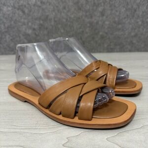 Crevo Busy Women Chestnut Tan Leather Strappy Slide Sandals Size 7 CW1389-225